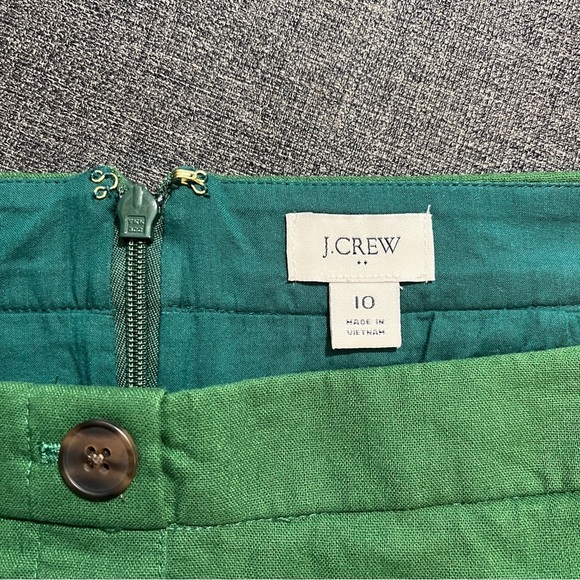 J. Crew Cotton Linen Blend Hunter Green Women’s Skirt Button Detail Size 10 - Picture 3 of 8